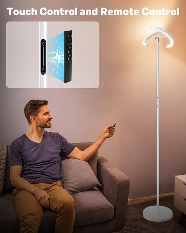 White Floor Lamp, Modern Stepless Dimmable Standing Lamp 3000-6000K, 20W LED Rotatable Reading Tall Lamp, Touch & Remote Control Uplighter Floor Lamps for Living Room Bedroom Office - LeafyLoom