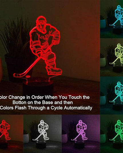 Hockey Player 3D Night Light Lamps for Kids 7 LED Color Changing Touch Table Desk Lamps Lighting Cool Toys Gifts Birthday Xmas Decoration for Sports Hockey Fan - LeafyLoom