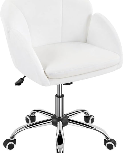 Yaheetech Cute Petal Desk Chair for Home Office, Makeup Vanity Chair Upholstered Modern Chair Adjustable Swivel Task Chair with Armrests for Work, Study, Living Room, Bedroom, Snowy - LeafyLoom