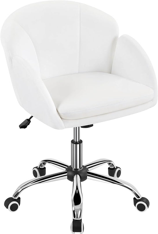 Yaheetech Cute Petal Desk Chair for Home Office, Makeup Vanity Chair Upholstered Modern Chair Adjustable Swivel Task Chair with Armrests for Work, Study, Living Room, Bedroom, Snowy - LeafyLoom