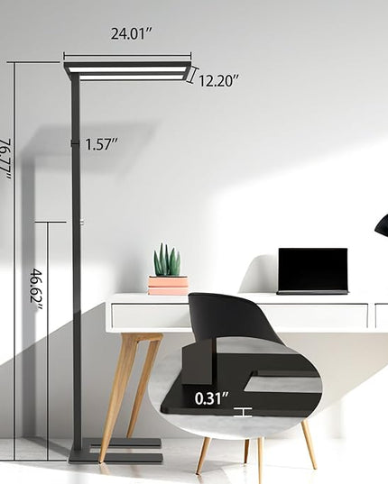 STERREN Eye-Care Led Floor Lamp,76'' Tall Office Floor Lamp, 80W Black Modern Free-Standing Lamp,10000LM Bright Reading Lamp for Study Room,Living Room,Meeting Room,4000K - LeafyLoom