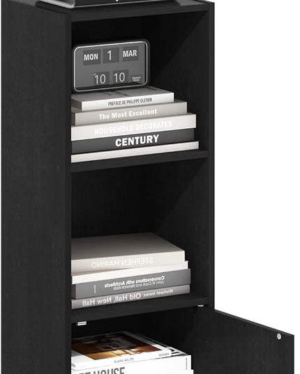 Furinno Luder Shelf Bookcase with 1 Door Storage Cabinet, Blackwood - LeafyLoom