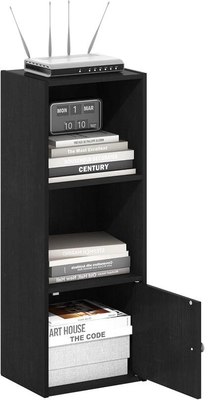 Furinno Luder Shelf Bookcase with 1 Door Storage Cabinet, Blackwood - LeafyLoom