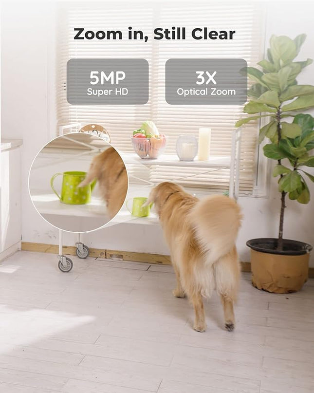 REOLINK E1 Zoom Indoor Security Camera, 2.4/5GHz Dual Band WiFi, 5MP Plug-in Pet Camera, 360 Degree Baby/Dog Monitor with 3X Optical Zoom, Auto Tracking, Person/Pet Detection,5V/2A DC REOLINK