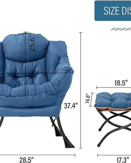 Welnow Lazy Chair with Ottoman, Modern Lounge Accent Chair with Armrests and a Side Pocket, Leisure Sofa Chair Set, Reading Chair with Footrest for Small Space, Corner Chair, Royal Blue - LeafyLoom