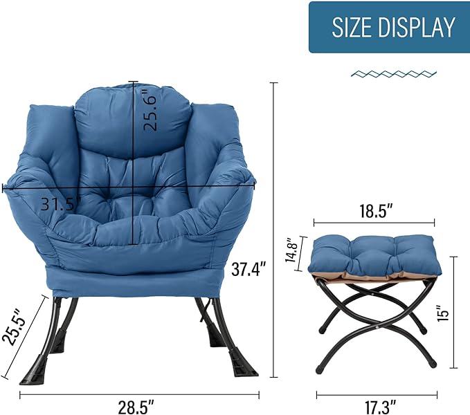 Welnow Lazy Chair with Ottoman, Modern Lounge Accent Chair with Armrests and a Side Pocket, Leisure Sofa Chair Set, Reading Chair with Footrest for Small Space, Corner Chair, Royal Blue - LeafyLoom
