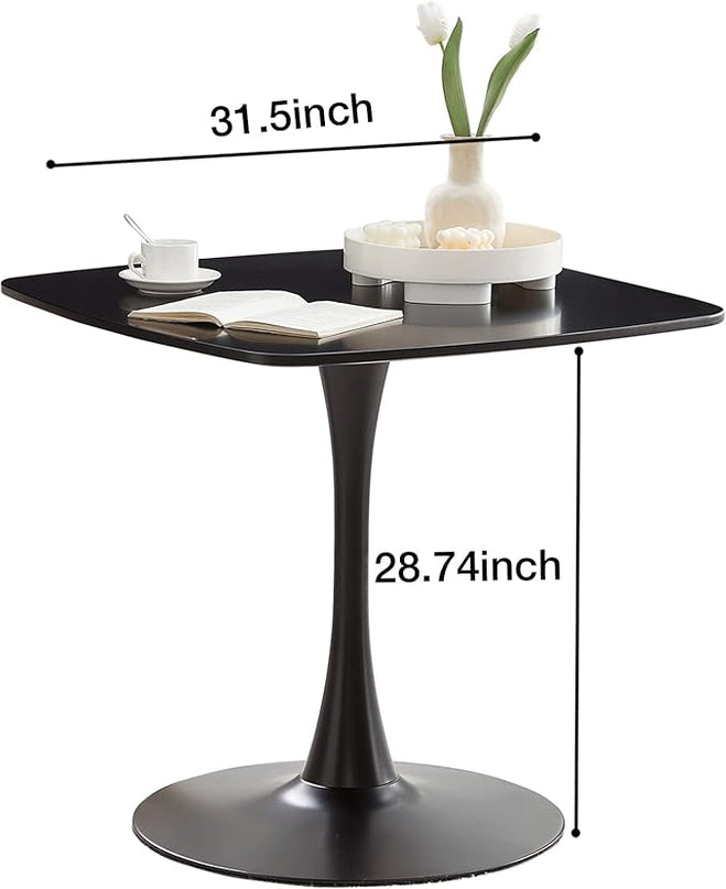 31.5 in Black Square Pedestal Tulip Dining Table, Small Space Mid Century Modern Kitchen Table - LeafyLoom