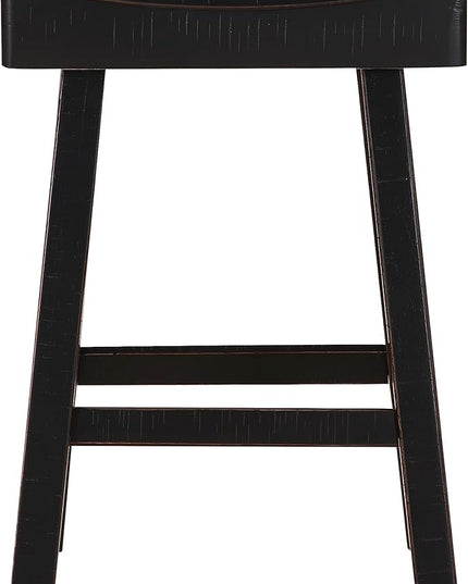 Lexicon Saddle Bar Stools Set of 2 Barstools with Footrest, Armless Dining Chairs for Kitchen Island, Breakfast Nook, Living Room, Counter Height, Black - LeafyLoom