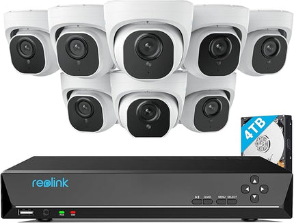 REOLINK 4K Security Camera System Wired, 8pcs H.265 Dome 4K PoE Cameras for Home Security Outdoors, Smart Person Vehicle Detection, 16CH NVR with 4TB HDD for 24-7 Recording, RLK16-800D8 REOLINK