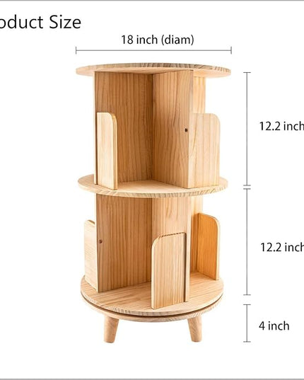Gdrasuya10 2 Tier Rotating Bookshelf with Legs, Small Rotating Bookshelf Wood Revolving Bookcase Book Organizer Book Display Shelves Storage for Living Room Bedroom Study Room - LeafyLoom
