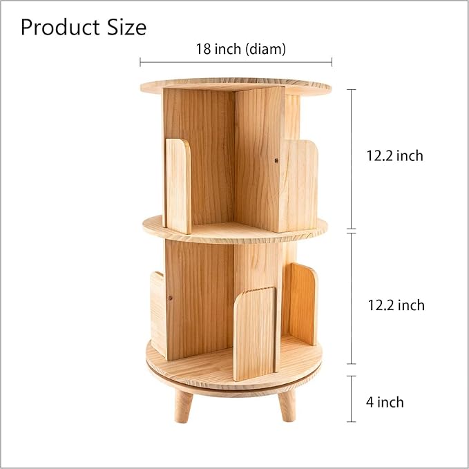 Gdrasuya10 2 Tier Rotating Bookshelf with Legs, Small Rotating Bookshelf Wood Revolving Bookcase Book Organizer Book Display Shelves Storage for Living Room Bedroom Study Room - LeafyLoom