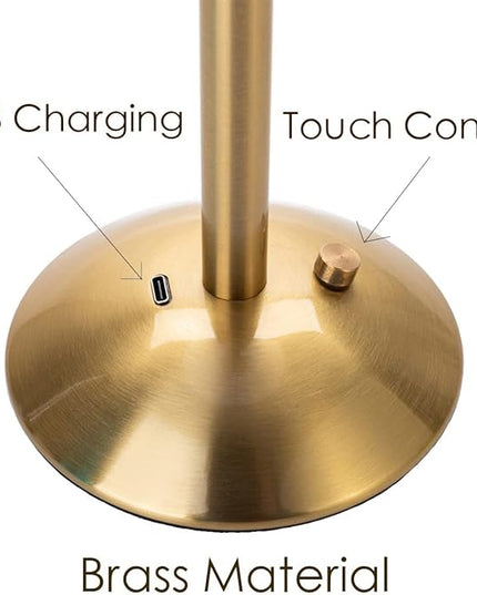 Cordless Table Lamps for Home,Table,Dining Room, Gold Rechargeable Lamps, USB Charge 12'' Tall LED Brass Portable Outdoor Indoor Table Lamp with Built-in Dimmer (Gold) - LeafyLoom