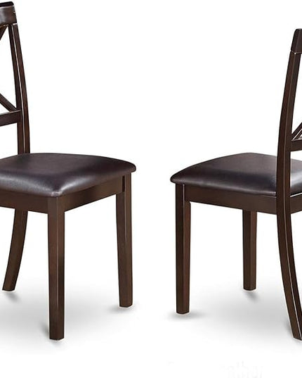 East West Furniture Boston Dining Faux Leather Upholstered Solid Wood Chairs, Set of 2, Cappuccino - LeafyLoom
