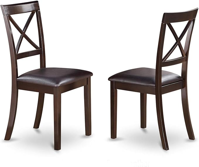 East West Furniture Boston Dining Faux Leather Upholstered Solid Wood Chairs, Set of 2, Cappuccino - LeafyLoom