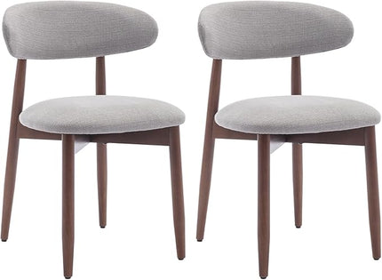 COLAMY Wooden Dining Chairs Set of 2, Modern Fabric Upholstered Kitchen Side Chairs, Farmhouse Dining Room Chair with Foot Pegs, Light Grey - LeafyLoom
