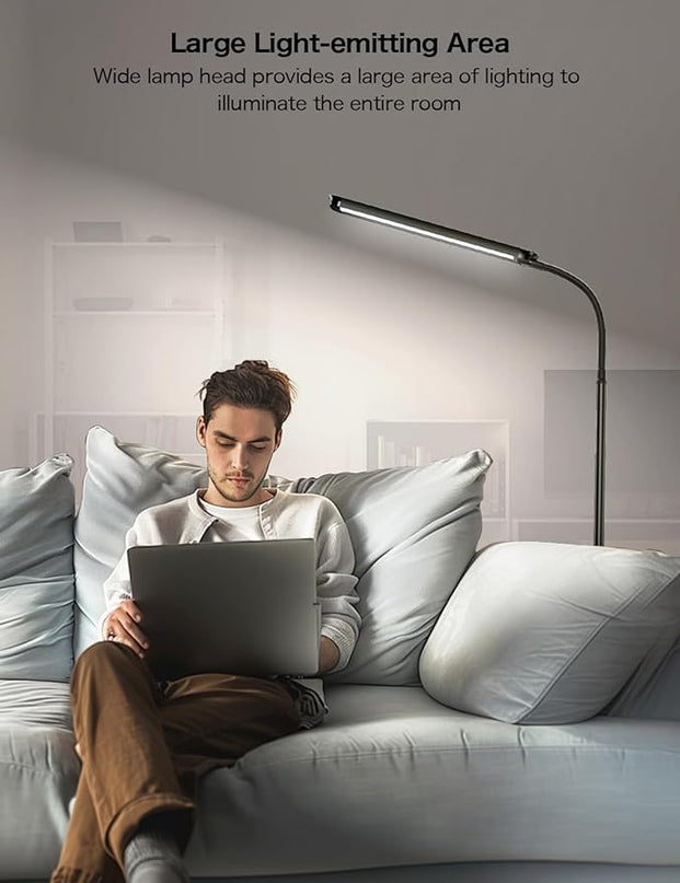 73" LED Floor Lamp,24W Super Bright Double-Sided Tall Standing Lamp with Timer,Remote and Touch Control,Adjustable Colors & Brightness Gooseneck Floor Lamps for Living Room Bedroom Office - LeafyLoom