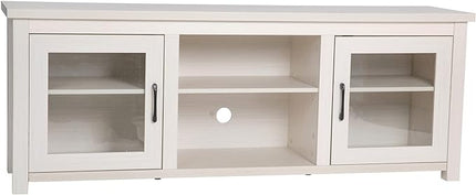 Flash Furniture Sheffield Engineered Wood TV Stand for 80" TVs, Media Console/TV Cabinet with 3 Adjustable Shelves and Glass Doors, White Wash Finish - LeafyLoom