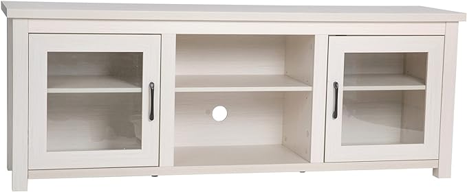 Flash Furniture Sheffield Engineered Wood TV Stand for 80" TVs, Media Console/TV Cabinet with 3 Adjustable Shelves and Glass Doors, White Wash Finish - LeafyLoom