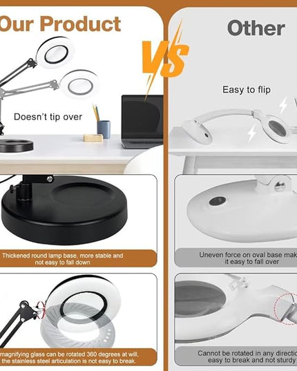 2-in-1 Large Magnifying Glass with Light and Stand-Lighted Magnifying Glass Magnifying Lamp 5 Color Modes Stepless Dimmable-Hands Free Desk Magnifying Glass with Light for Close Work Reading Repair - LeafyLoom