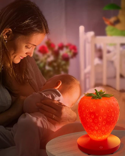 Strawberry Night Light, Cute Silicone Strawberry Lights Kawaii Room Decor, USB Rechargeable Bedside Lamp 3 Gear Touch Lighting, Cute Strawberry Gifts for Baby, Children, Toddlers, Teen Girls - LeafyLoom