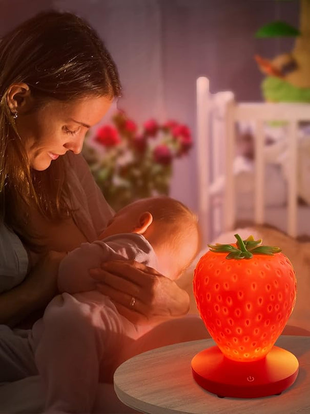 Strawberry Night Light, Cute Silicone Strawberry Lights Kawaii Room Decor, USB Rechargeable Bedside Lamp 3 Gear Touch Lighting, Cute Strawberry Gifts for Baby, Children, Toddlers, Teen Girls - LeafyLoom