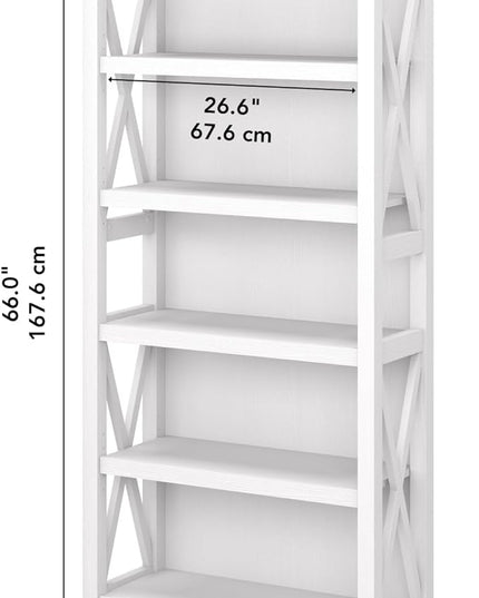 Bush Furniture Key West Tall 5 Shelf Bookcase in Pure White Oak - LeafyLoom