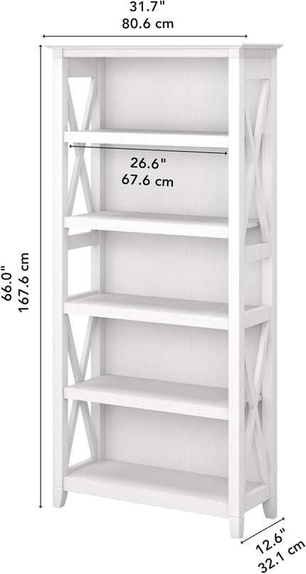 Bush Furniture Key West Tall 5 Shelf Bookcase in Pure White Oak - LeafyLoom