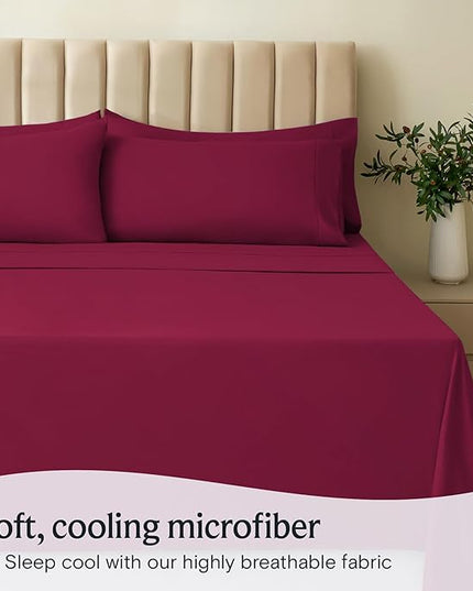 LuxClub 6 PC King Sheet Set, Breathable Luxury Bed Sheets, Deep Pockets 18" Wrinkle Free Cooling Bed Sheets Machine Washable Hotel Bedding Silky Soft - Burgundy King - LeafyLoom