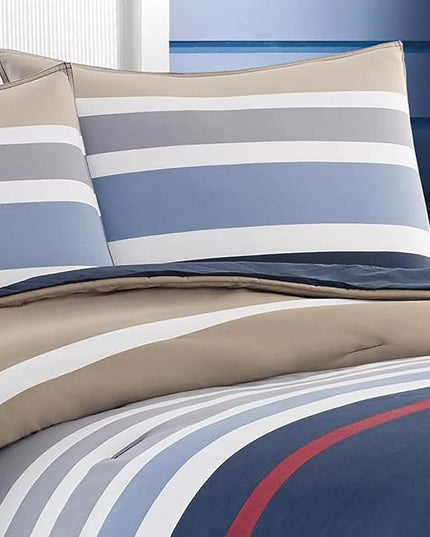 Nautica - Queen Comforter Set, Cotton Reversible Bedding with Matching Shams, Stylish Home Decor (Bradford Navy/Kahki, Queen) - LeafyLoom