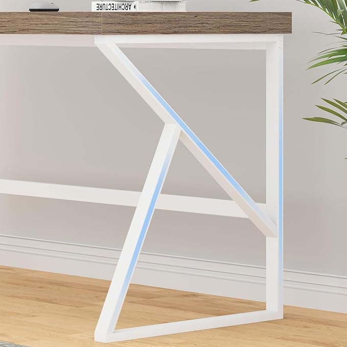 HSH Farmhouse Desk, Modern Home Office Desk, Student Desk for Bedroom Computer Table, Rustic Wood and Metal PC Laptop Computer Desk, Simple Writing Study Gaming Desk Executive Workstation, 55 Inch - LeafyLoom