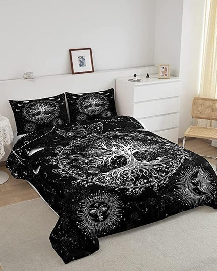 Feelyou Sun and Moon Comforter Bohemian Tree Butterfly Style Bedding Set Psychedelic Hippie Comforter Set for Boys Girls Children Teens Bedroom Decor Galaxy Astrology Duvet Set King Size - LeafyLoom