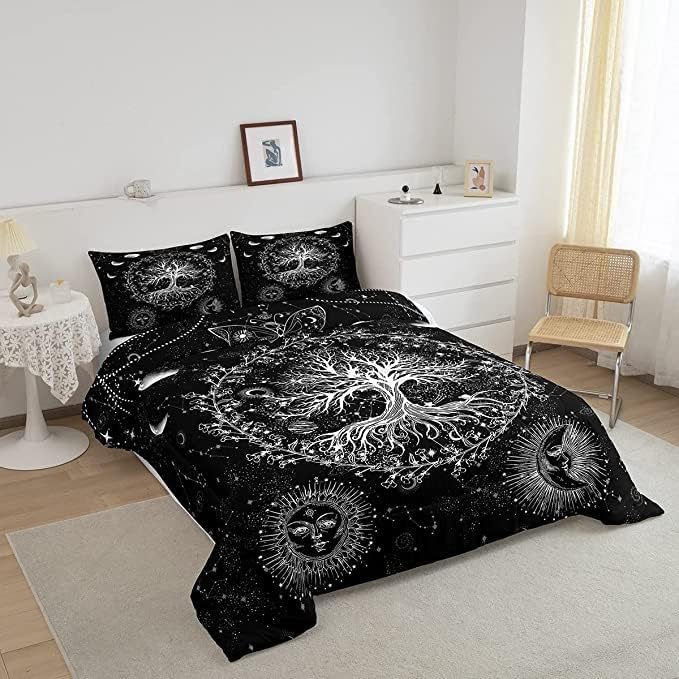 Feelyou Sun and Moon Comforter Bohemian Tree Butterfly Style Bedding Set Psychedelic Hippie Comforter Set for Boys Girls Children Teens Bedroom Decor Galaxy Astrology Duvet Set King Size - LeafyLoom