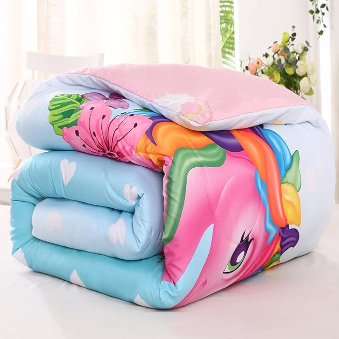 Cute Unicorn Comforter Sets 3pc Pink Flower Girl Colorful Unicorn Bedding Sets Soft Girls Unicorn Rainbow Comforter Sets - LeafyLoom