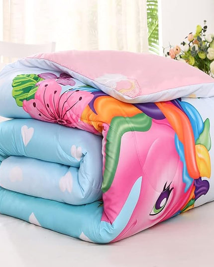 Cute Unicorn Comforter Sets 3pc Pink Flower Girl Colorful Unicorn Bedding Sets Soft Girls Unicorn Rainbow Comforter Sets - LeafyLoom