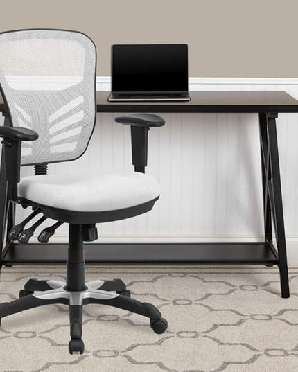 Flash Furniture Nicholas Mid-Back Swivel Office and Gaming Chair, Ergonomic Mesh Office Chair with Adjustable Lumbar Support and Height, White - LeafyLoom