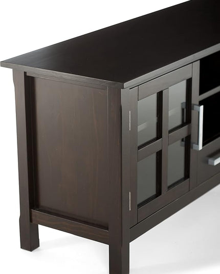 SIMPLIHOME Kitchener SOLID WOOD Universal TV Media Stand, 60 inch Wide, Contemporary, Living Room Entertainment Center, Storage Cabinet, for Flat Screen TVs up to 70 inches in Hickory Brown - LeafyLoom