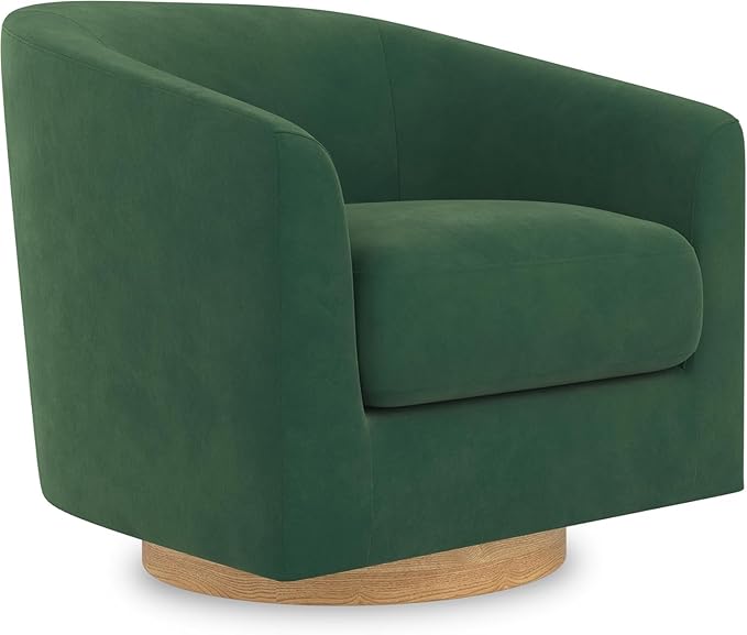 Sunny Heart Swivel Accent Chair, Velvet Swivel Barrel Chair, Swivel Club Chair with Wood Base, Modern Upholstered Armchair, Cozy Chairs for Living Room, Bedroom, Reading - LeafyLoom