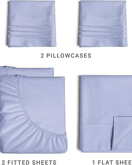 Split King Size 5 Piece Sheet Set - Comfy Breathable & Cooling Sheets - Hotel Luxury Bed Sheets for Women & Men - Deep Pockets, Easy-Fit, Soft & Wrinkle Free Sheets - Lavender Oeko-Tex Bed Sheet Set - LeafyLoom