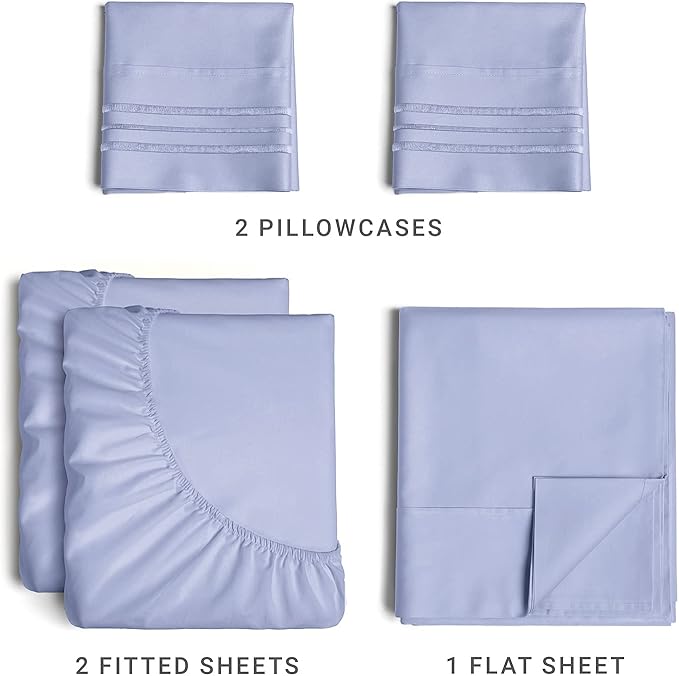Split King Size 5 Piece Sheet Set - Comfy Breathable & Cooling Sheets - Hotel Luxury Bed Sheets for Women & Men - Deep Pockets, Easy-Fit, Soft & Wrinkle Free Sheets - Lavender Oeko-Tex Bed Sheet Set - LeafyLoom