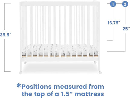 Delta Children Mia Portable Folding Mini Crib with 1.5-Inch Mattress - Greenguard Gold Certified, Bianca White - LeafyLoom