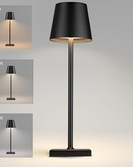 2 Pack Rechargeable Table Lamp, 3 Color Dimmable Modern Battery Powered Lamp, 5200mAh Touch Cordless LED Desk Lamp for Bedroom Reading Office Bar Cafe Patio (Black) - LeafyLoom