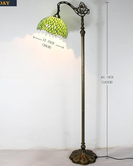 WERFACTORY Tiffany Lamp Floor Green Wisteria Stained Glass Arched Lamp 12X18X64 Inches Gooseneck Adjustable Corner Standing Reading Light Decor Bedroom Living Room S523 Series - LeafyLoom