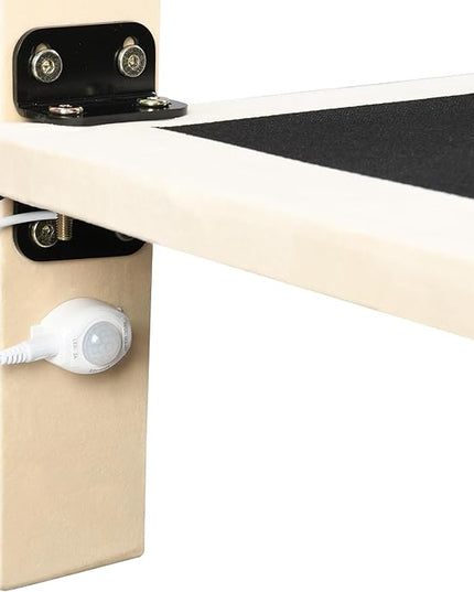 Queen Size Floating Sensor Light and Headboard, Velvet Platform Bed for Kids Girls Boys Teens Adults,No Box Spring Needed,Beige - LeafyLoom