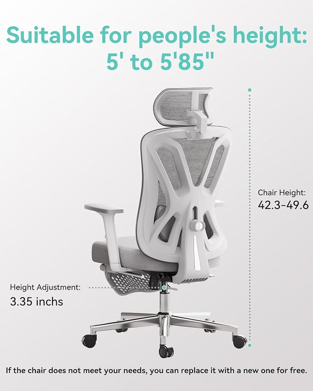 Hbada Ergonomic Office Chair, Desk Chair with Adjustable Lumbar Support and Height, Comfortable Mesh Computer Chair with Footrest 2D Headrest, Swivel Tilt Function White - LeafyLoom