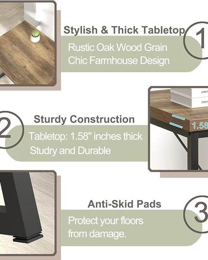 FOLUBAN Modern Home Office Desk, Rustic Wood and Metal Computer Desk, Industrial Study Writing Gaming Table Workstation, Vintage Laptop PC Desk, Oak 47 Inch - LeafyLoom