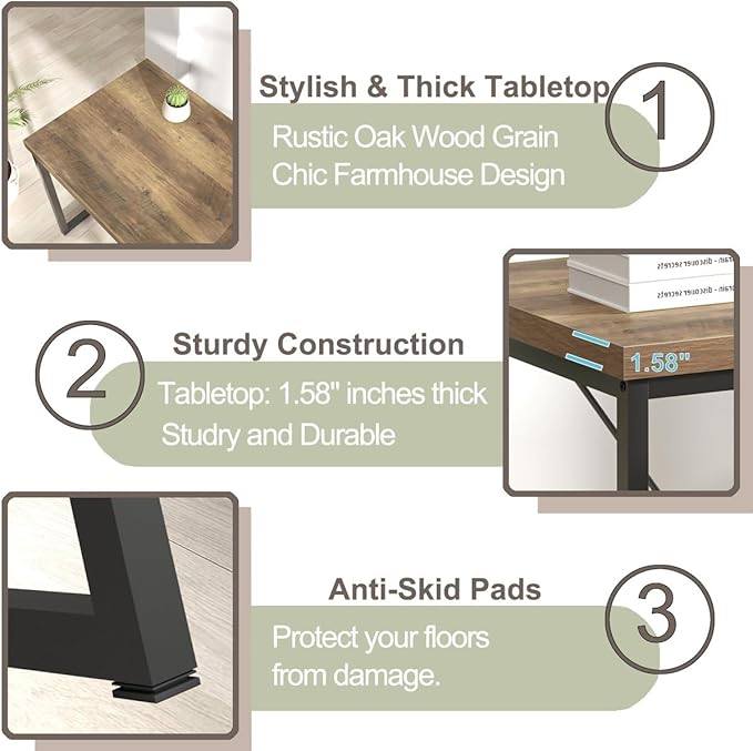 FOLUBAN Modern Home Office Desk, Rustic Wood and Metal Computer Desk, Industrial Study Writing Gaming Table Workstation, Vintage Laptop PC Desk, Oak 47 Inch - LeafyLoom