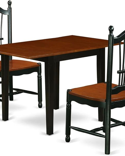 East West Furniture NDDO3-BCH-W Norden 3 Piece Modern Set Contains a Rectangle Wooden Table with Dropleaf and 2 Dining Room Chairs, 30x48 Inch, Black & Cherry - LeafyLoom