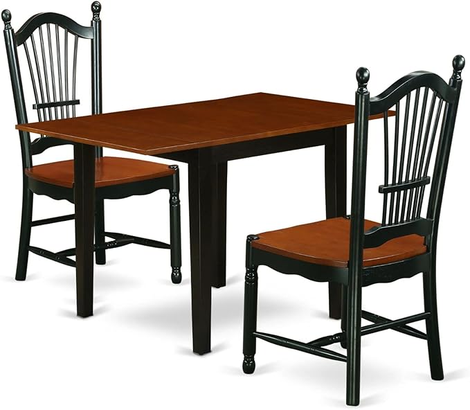 East West Furniture NDDO3-BCH-W Norden 3 Piece Modern Set Contains a Rectangle Wooden Table with Dropleaf and 2 Dining Room Chairs, 30x48 Inch, Black & Cherry - LeafyLoom
