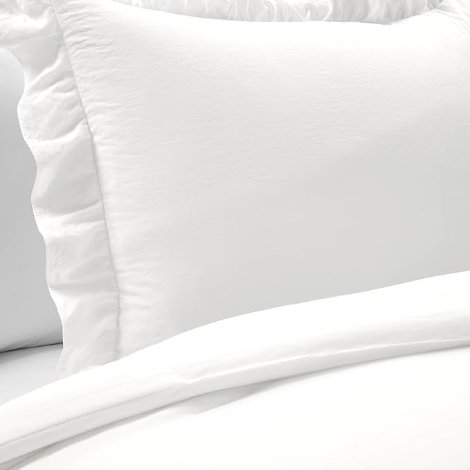 Lush Decor Reyna Ruffle Comforter Set - 2 Piece Cozy Ruffled Bedding Set - Timeless Elegance and Comfort for Dorm Room - Twin XL, Pure White - LeafyLoom