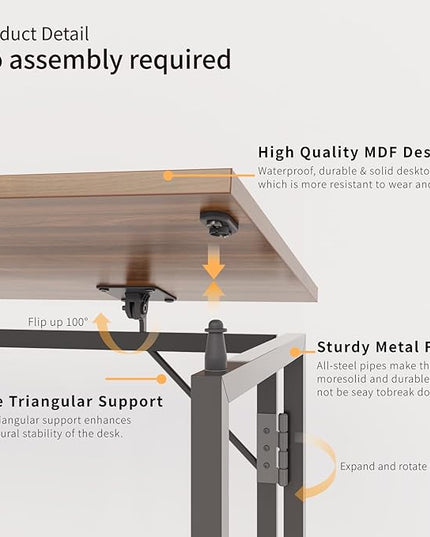 Folding Desk 40 Inch - Small Foldable Desk for Small Space Minimalist, Space Saving Collapsible Compact Desk Portable Table for Craft, Writing, Study and Work (No Assembly Required) - LeafyLoom
